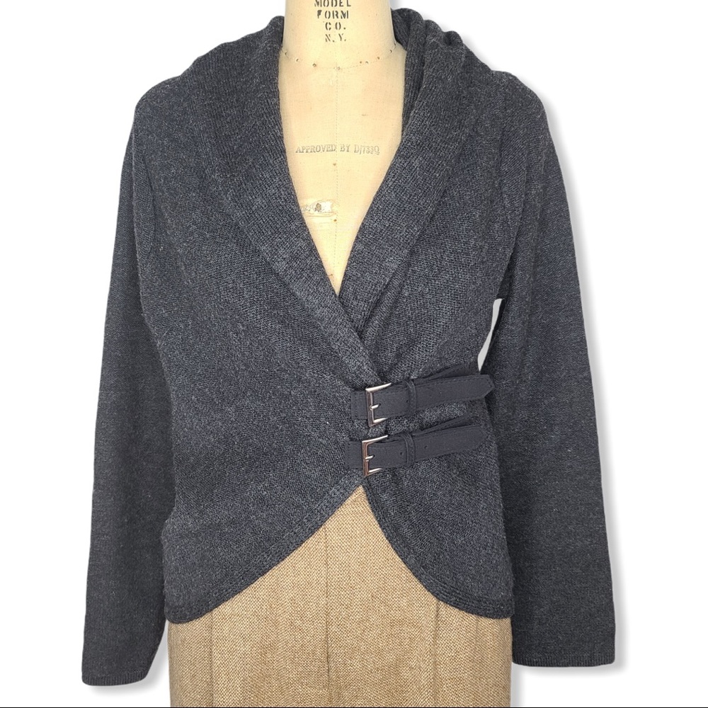 Marina Luna gray merino wool shawl collar cardigan